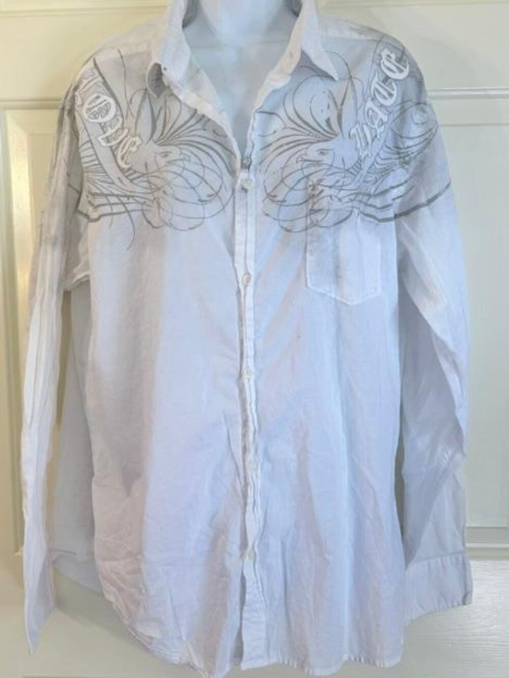 * Vintage Silver Star Casting Co. Y2K Gothic USA Mens White Long Sleeve XL